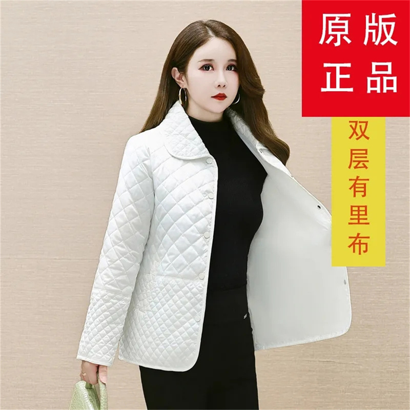 Abrigo ligero de algodón con estampado de diamantes para mujer, chaqueta holgada con forro, otoño e invierno, novedad de 2023