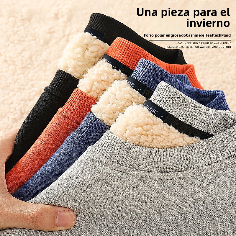 Sudadera de terciopelo de cordero grueso para hombre, cuello redondo, informal, versátil, cálida, estilo holgado, para jóvenes