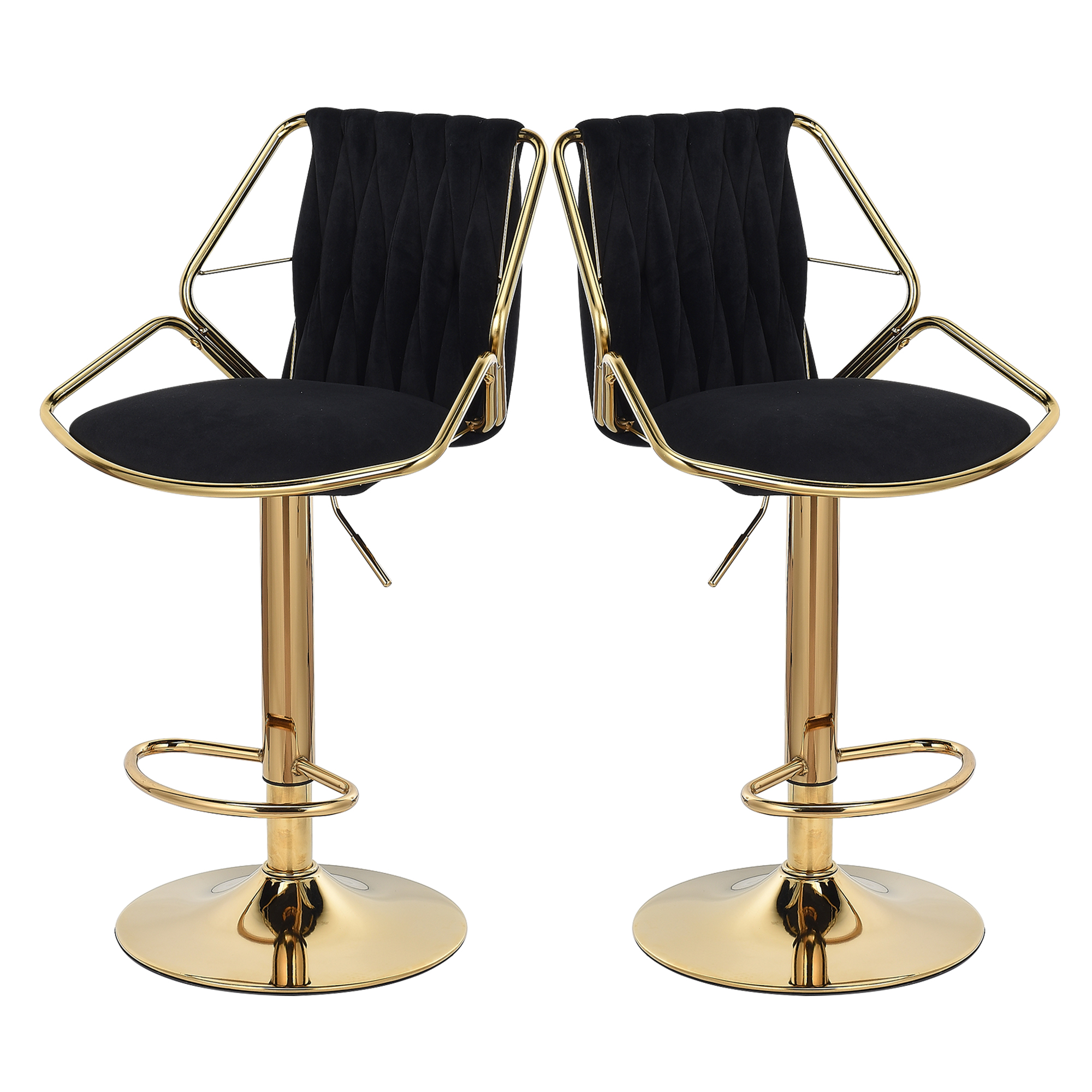 Barhocker 2er-Set, kleiner Barhocker mit Rückenlehne, höhen verstellbarer Theken hocker aus Samt und Metall
