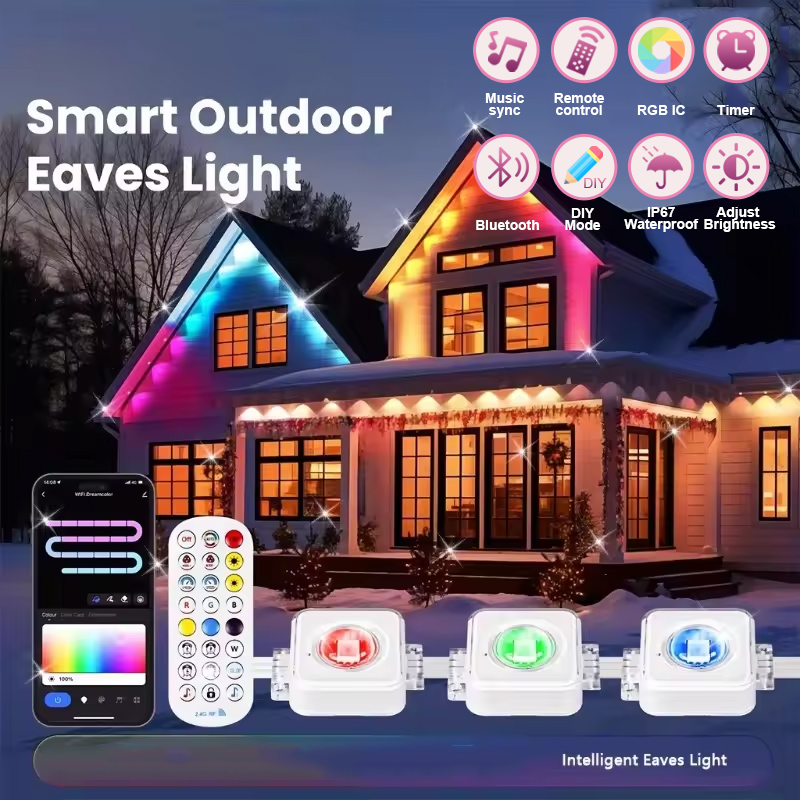 150 Fuß 100 Fuß 50 Fuß permanente Außenleuchten Intelligente RGBIC-Außenleuchten mit 75 Szenenmodi Lichterketten mit 90 LEDs für den Garten