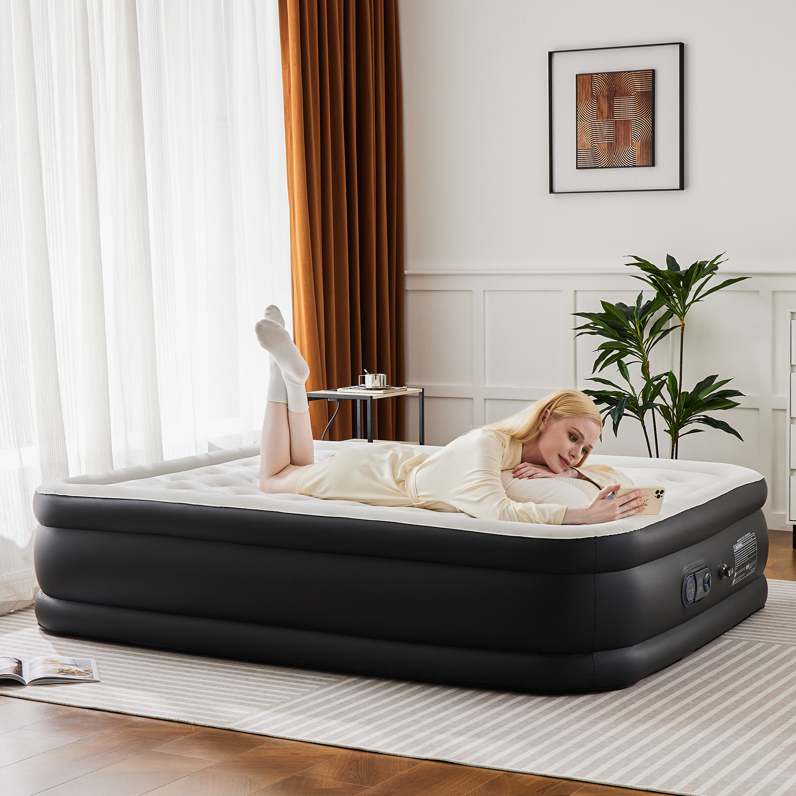 JHK Queen Materasso ad aria Twin Size Blow Up Doppia altezza Fondo antiscivolo Capacità di peso Letto ad aria da 660 libbre per letto Casa o campeggio