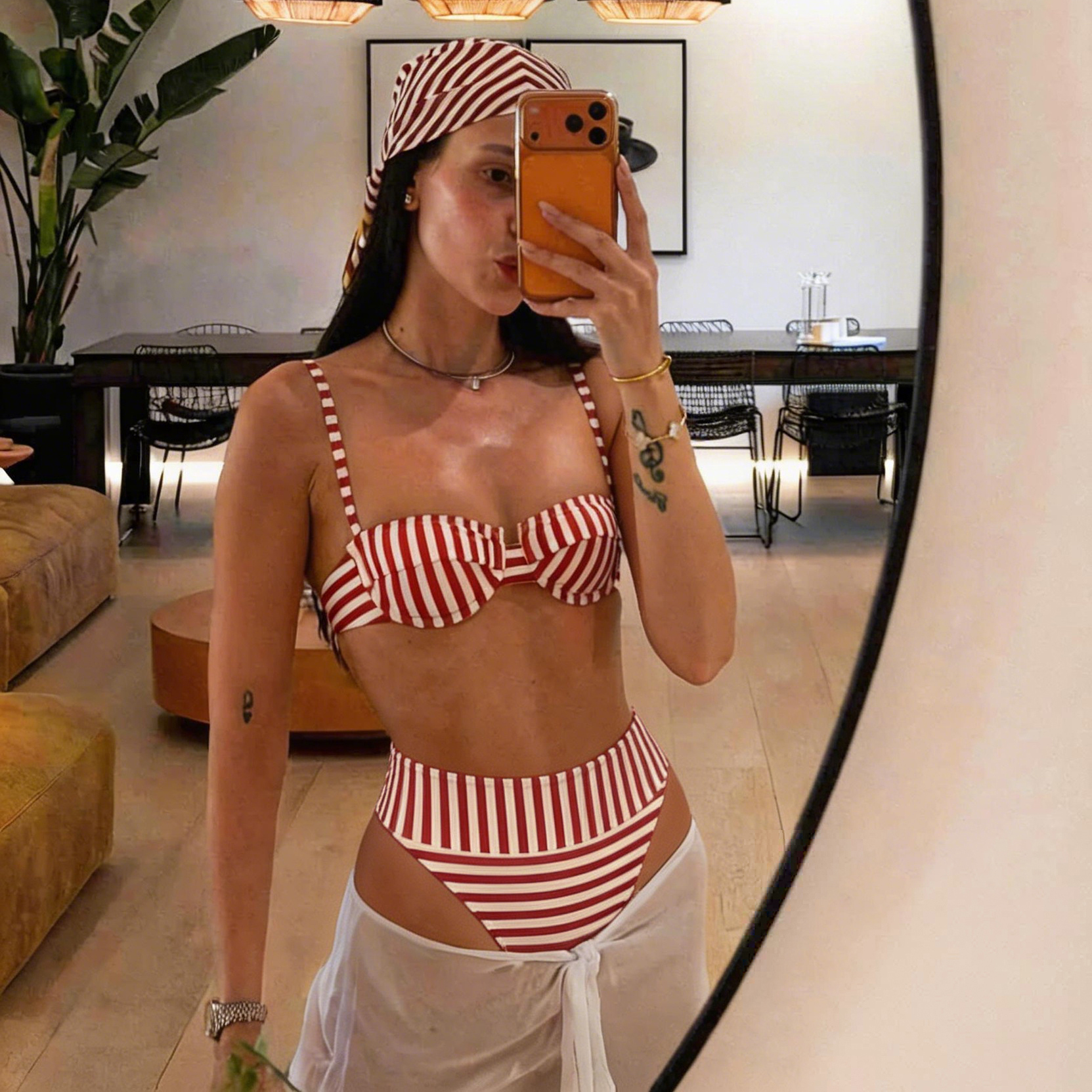 Bandeau 3Pcs Bikini 2026 Sexy Swimsuit Women V Swimwear Striped Swim Suit Printed Bathingsuit Push Up Biquini Beachwear Cover up