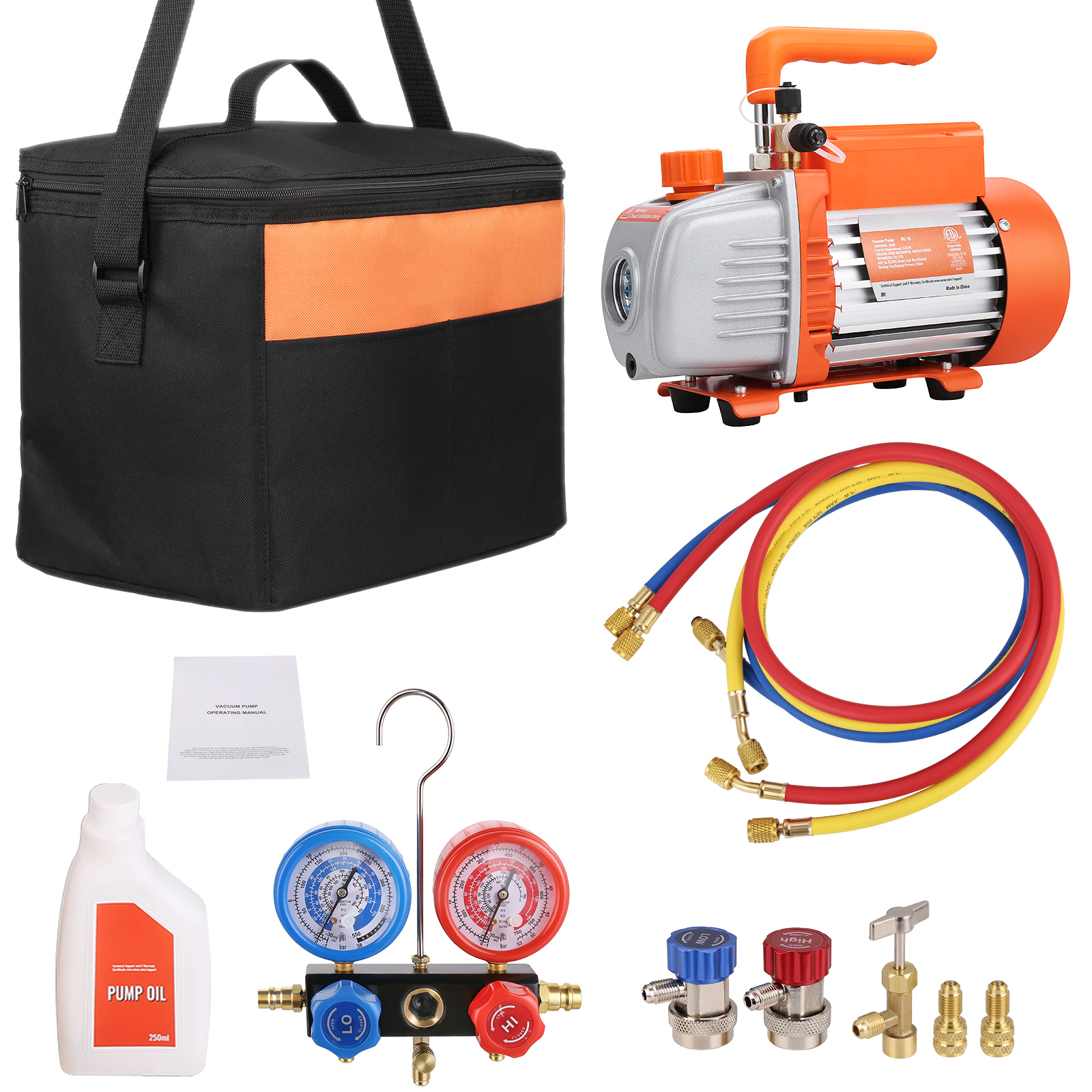 SucceBuy 3,5 CFM 4 CFM Einstufige Drehschieber HVAC Luft AC Vakuumpumpe & A/C Kältemittel Kit Verteiler Gauge Set Klimaanlage