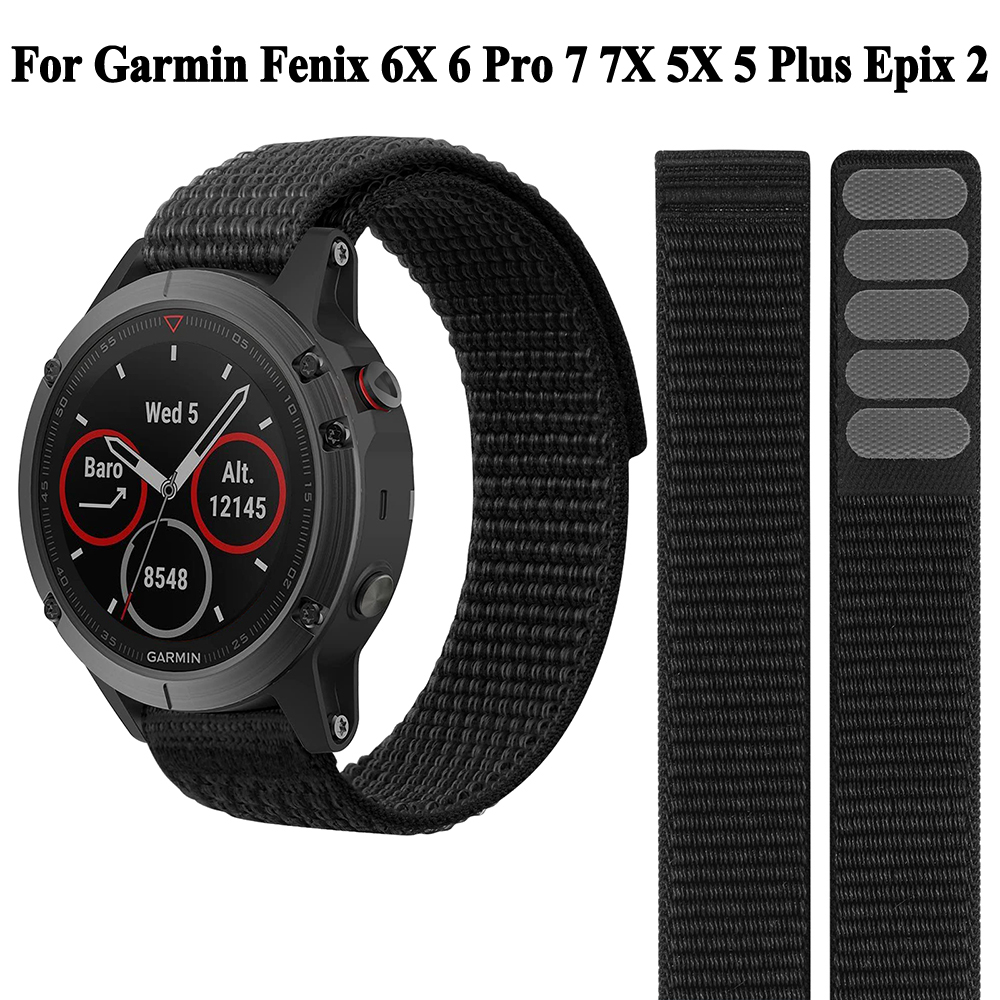 Bracelet de montre en Nylon à boucle à crochet, 26mm 22mm, pour Garmin Fenix 6X 6 Pro 5X 5 7X 7 Epix 2 Forerunner 965 955 945 935