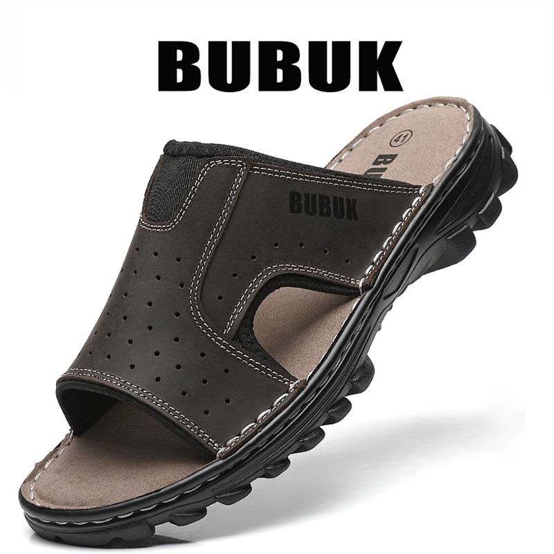 Bubuk Herensport- en strandschoenen, echt leren slippers met een comfortabel open teenontwerp, geschikt voor casual gebruik binnen en buiten, casual buitensandalen gemaakt van hoogwaardig rundleer