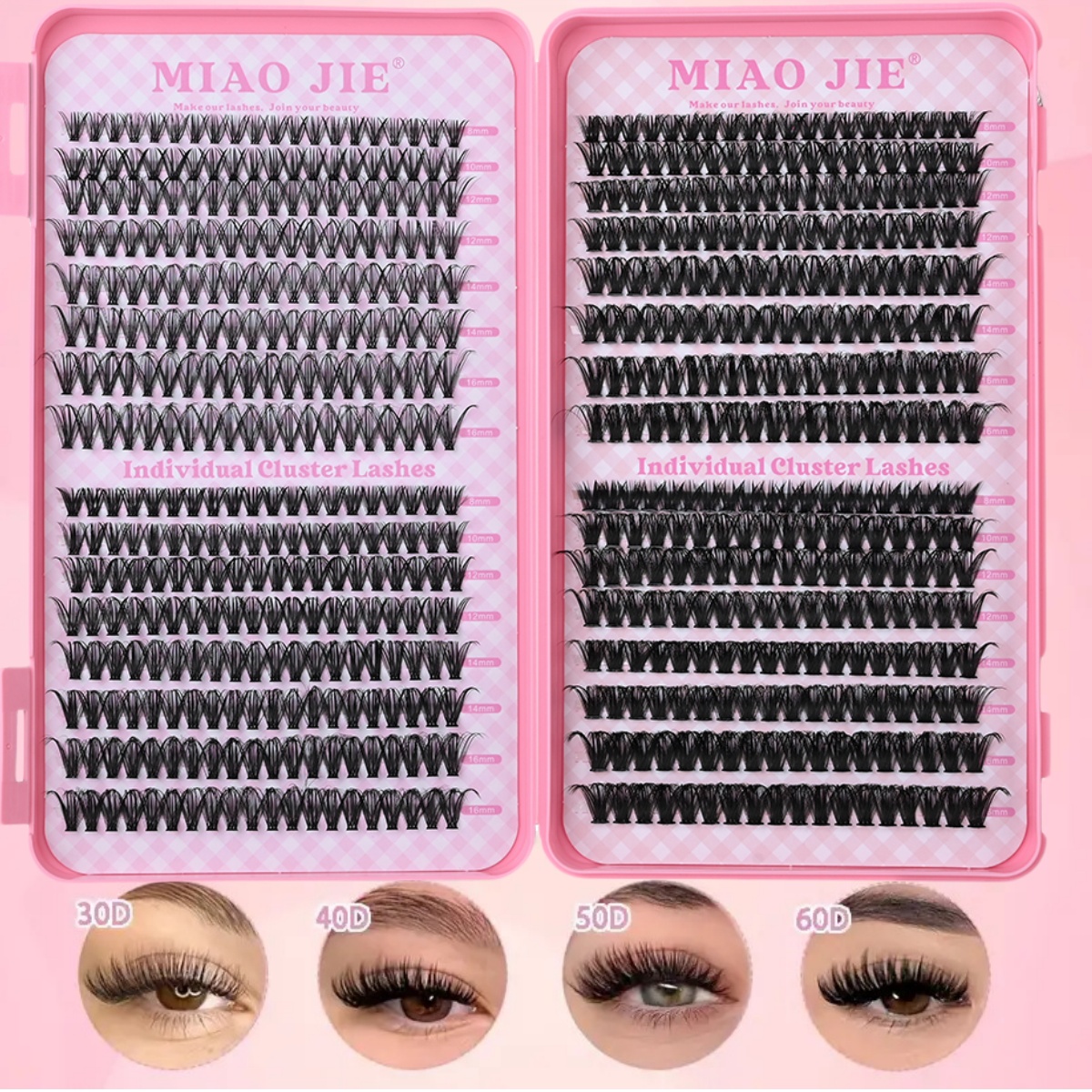 Miaojie kit de extensão de cílios diy, 720 peças, clusters de cílios individuais, kit com ligação e vedação de cílios, cílios naturais finos