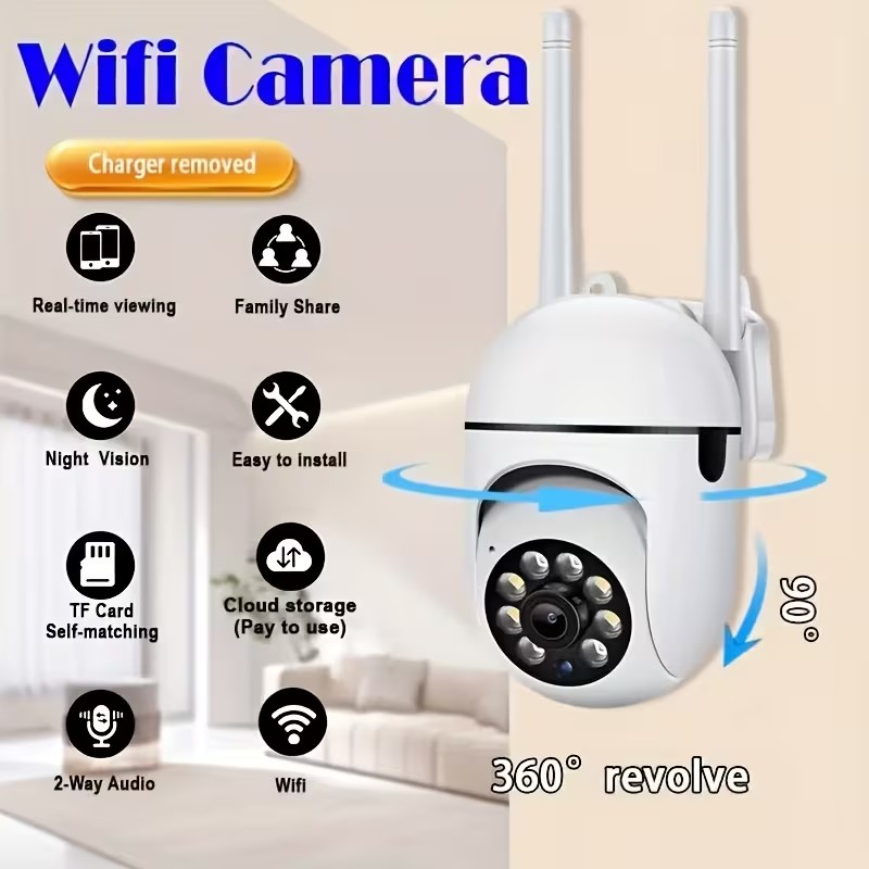 1080P 360 stopni °   Kamera bezpieczeństwa PTZ, kamera IP 2.4G WiFi Bluetooth z noktowizorem, detekcją ruchu, dwukierunkowym audio, obsługą chmury i kart SD