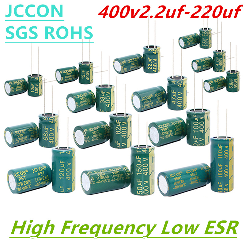 Condensador Electrolítico de Aluminio JCCON de 400v 2.2uf 4.7uf 6.8uf 10uf 15uf 22uf 33uf 47uf 68uf 82uf 100uf 120uf 150uf 180uf 220uf