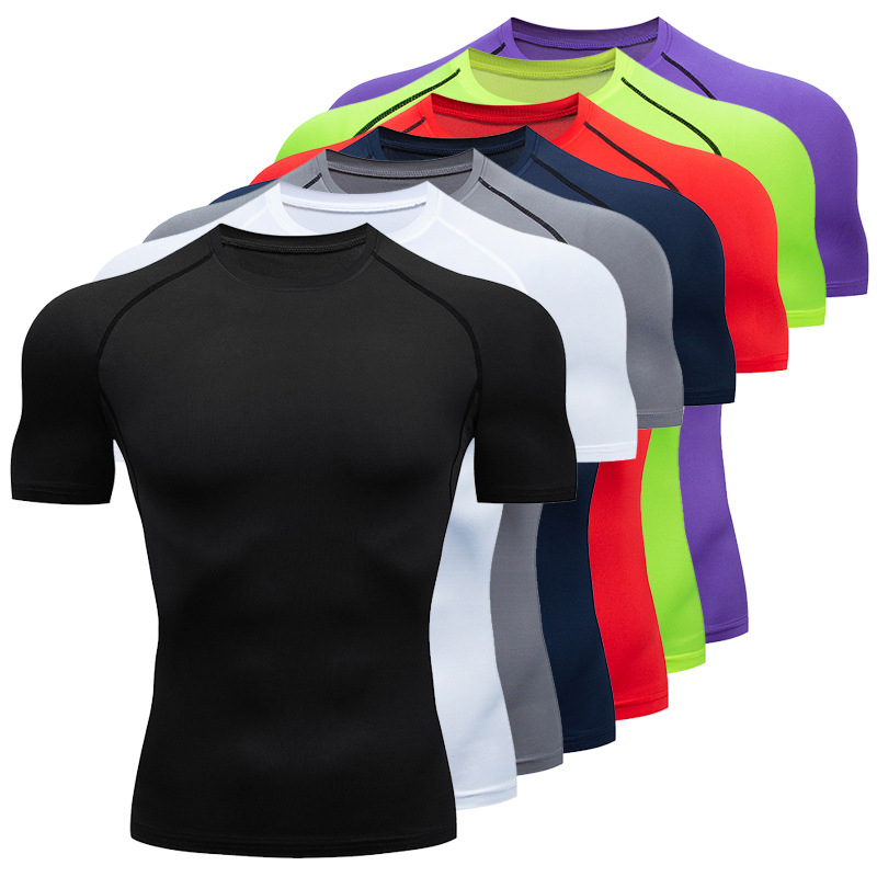 Fitness T-Shirts Quick Drying Gym Jersey Sports Running Short Sleeves Compression Shirt Elastic Tight Men Sportswear Clothing