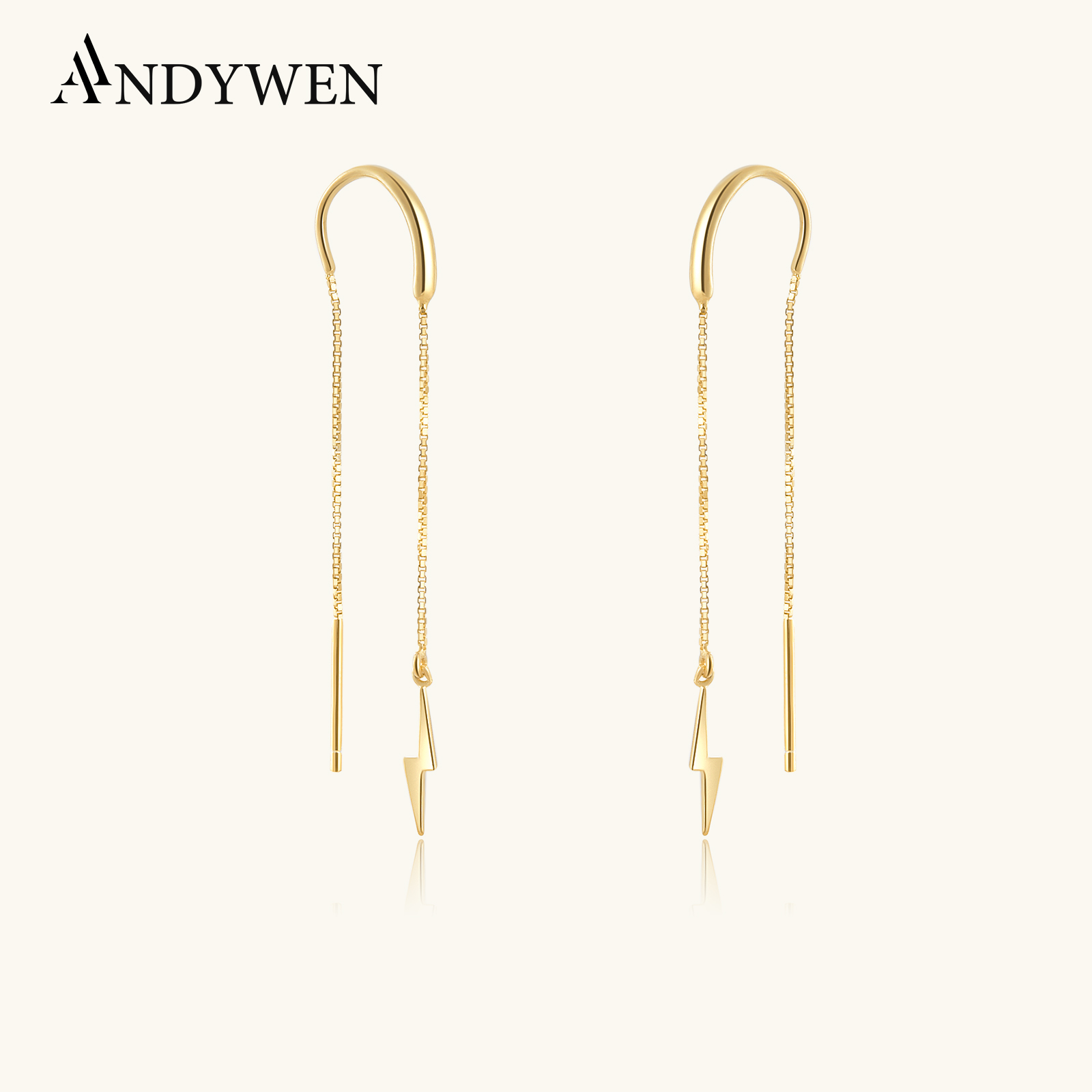 ANDYWEN – boucles d'oreilles en argent Sterling 925, chaîne en or, éclairage, fil croisé, Pendientes, Cruz Rayo, longue pointe, Piercing, bijoux