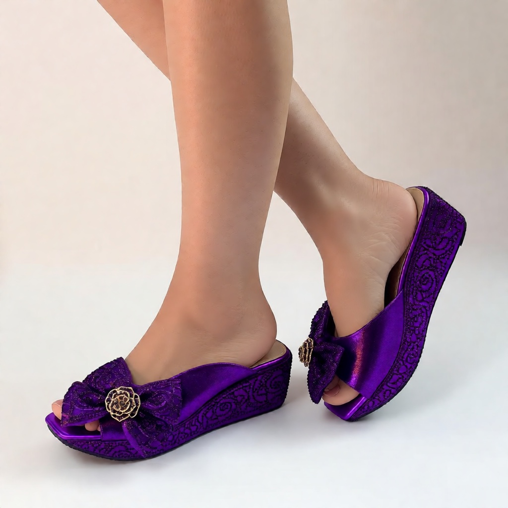 Sepatu Pesta Pernikahan Bunga Mewah Wanita Desain Terbaru Sepatu Pesta Wanita Nigeria Sepatu Slip On Hak Tinggi untuk Wanita 6CM