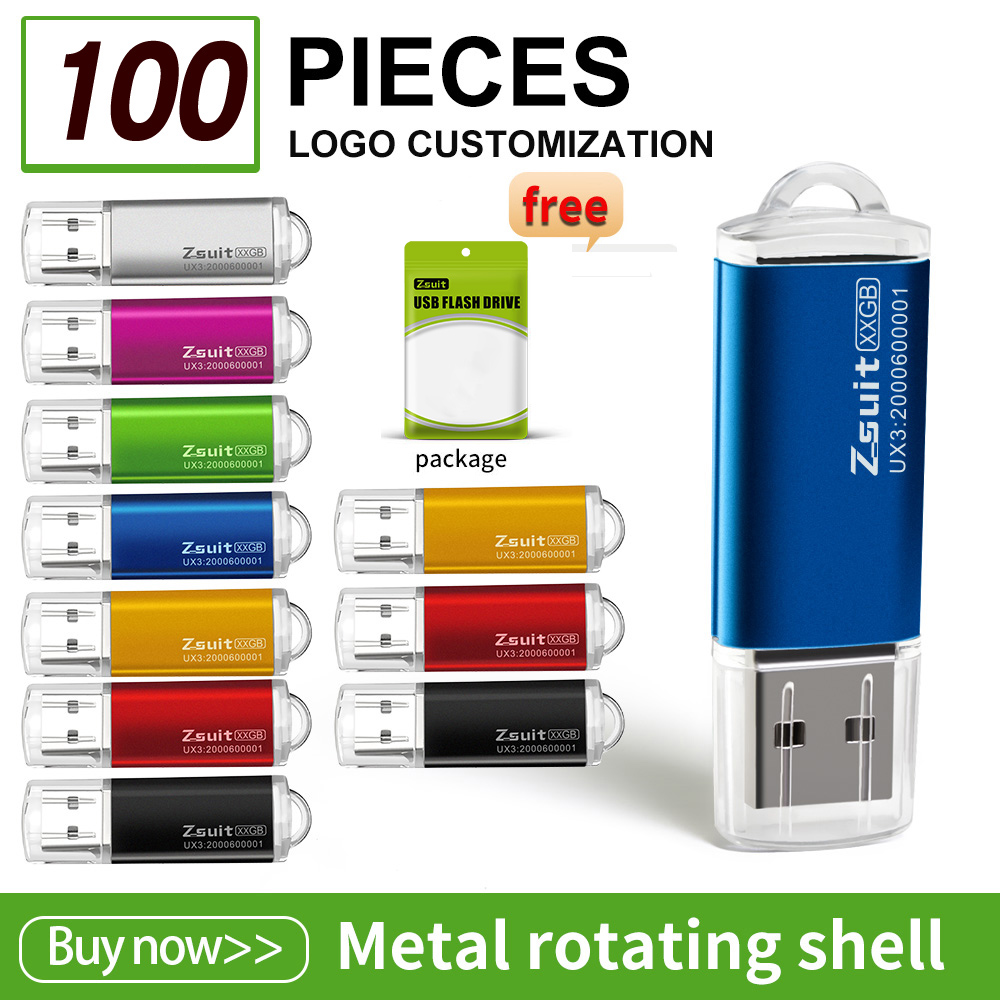 Clé USB 100 en métal étanche avec logo personnalisé gratuit, clé USB, disque U, 4 Go, 8 Go, 64 Go, cadeaux, prix de gros, 2.0 pièces