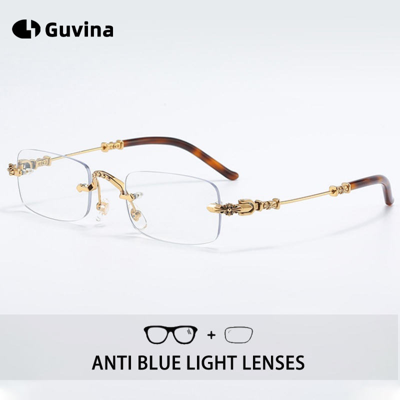 New Luxury Brand High-End Pure Titanium Glasses Rimless Anti Blue Light Reading Glasses Photochromic Progressive Eyeglasses