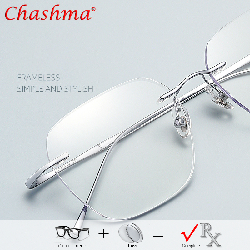 Kacamata Tanpa Bingkai Baru Kacamata Resep Pria Miopia Titanium Kacamata Cahaya Biru Lensa Progresif Optik Fotochromic