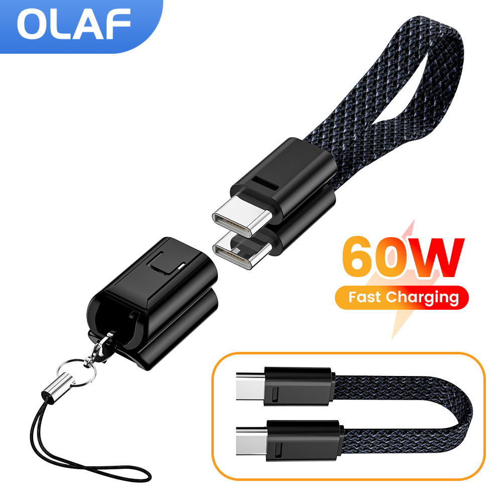 オラフ 60 ワット USB タイプ C からタイプ C ケーブルデータショートケーブル iPhone 15 16 サムスン Xiaomi 高速充電 USB C から iOS ケーブルキーホルダー