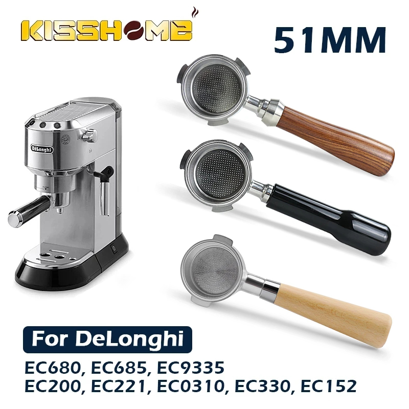 กาแฟ Portafilter Bottomless กรอง 51 มม.สําหรับ Delonghi EC685 EC680 ชุดตะกร้าเปลี่ยน Barista Espresso อุปกรณ์เสริม