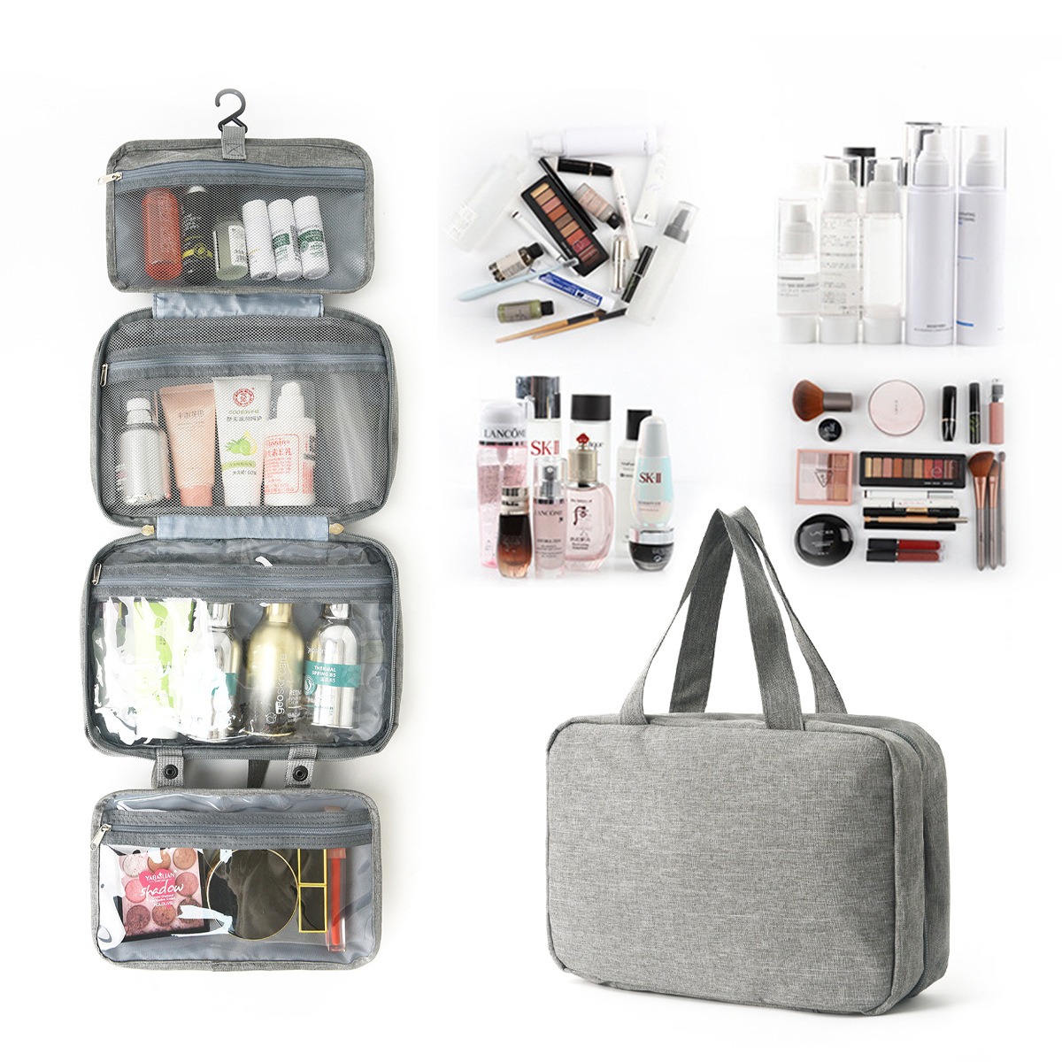 Borsa da toilette portatile multicolore per cosmetici, con separazione asciutto/bagnato, appendibile, per commercio estero transfrontaliero, sconto del 40%