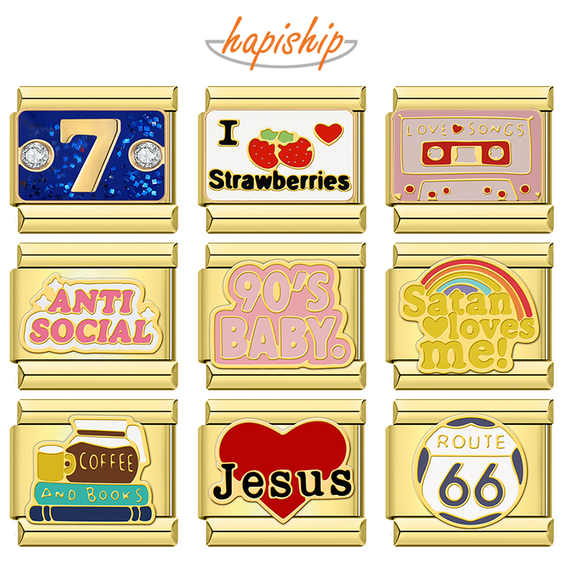 Hapiship, venta al por mayor, moda para mujer, 7 corazones, Jesús, abalorios italianos, eslabones aptos para pulsera de 9mm, joyería DIY de acero inoxidable DJ1544