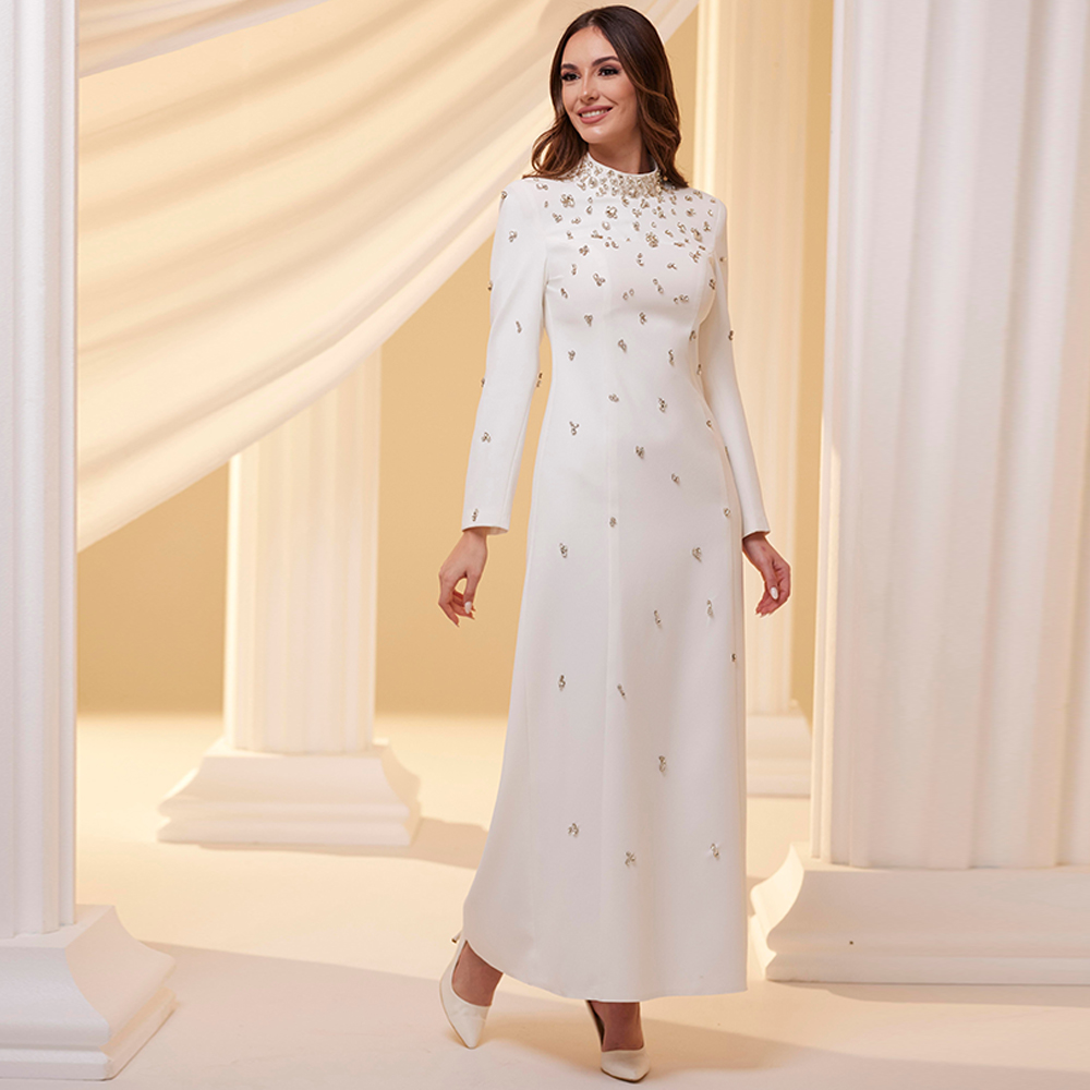 Simple Jersey Evening Dress Temperament Long Sleeves A-Line Prom Dresses Customized Sparkly Crystal Special Occasion Gowns