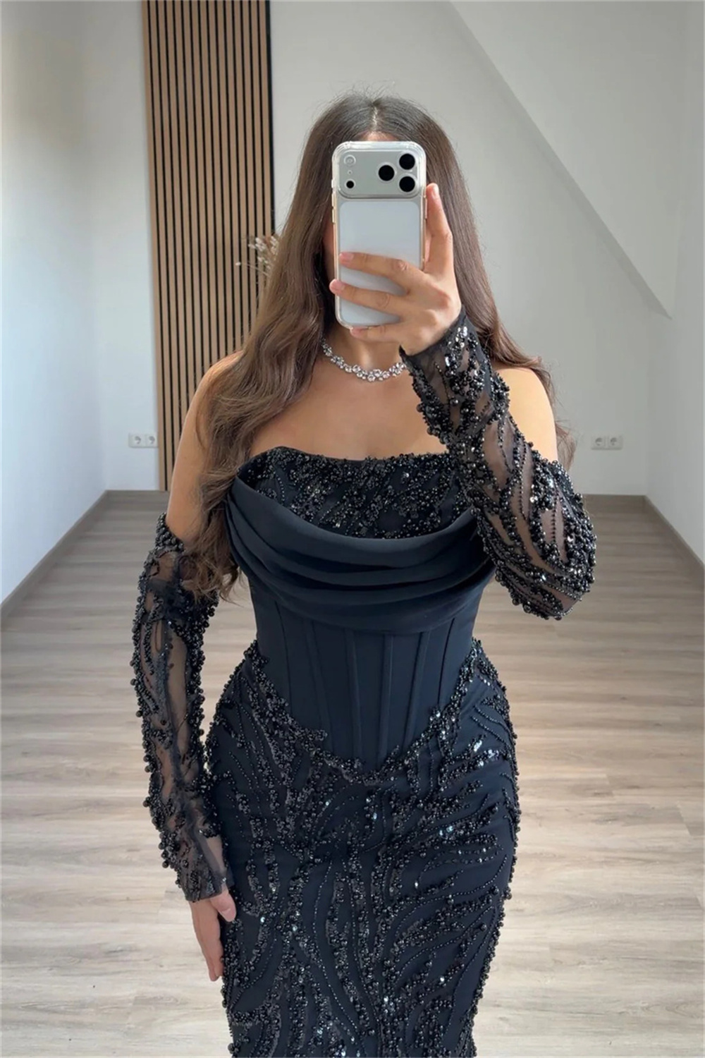 Contessa personnalisé noir brillant paillettes perlée robe de soirée femme sans bretelles dos nu Corset robe de bal sirène robe d'événement formel