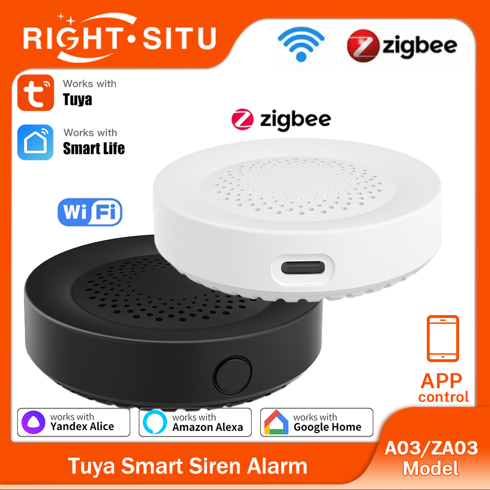 Tuya Zigbee WiFi alarma de sirena inteligente altavoz de 100db para seguridad del hogar inteligente funciona con SmartLife Alexa Yandex