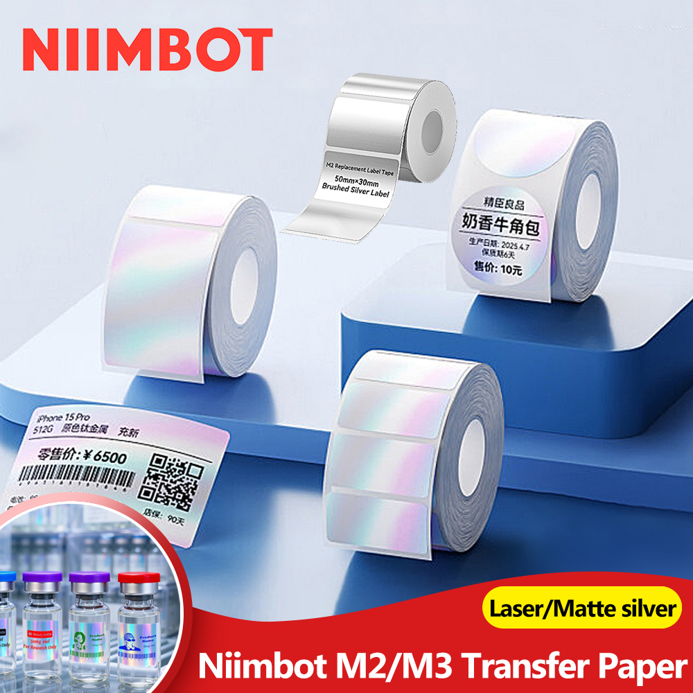 Niimbot M2/M3 Laser-color Silver/Matte Silver Labels Thermal Transfer Printing Paper Round Square Sticker for Niimbot M2 Printer