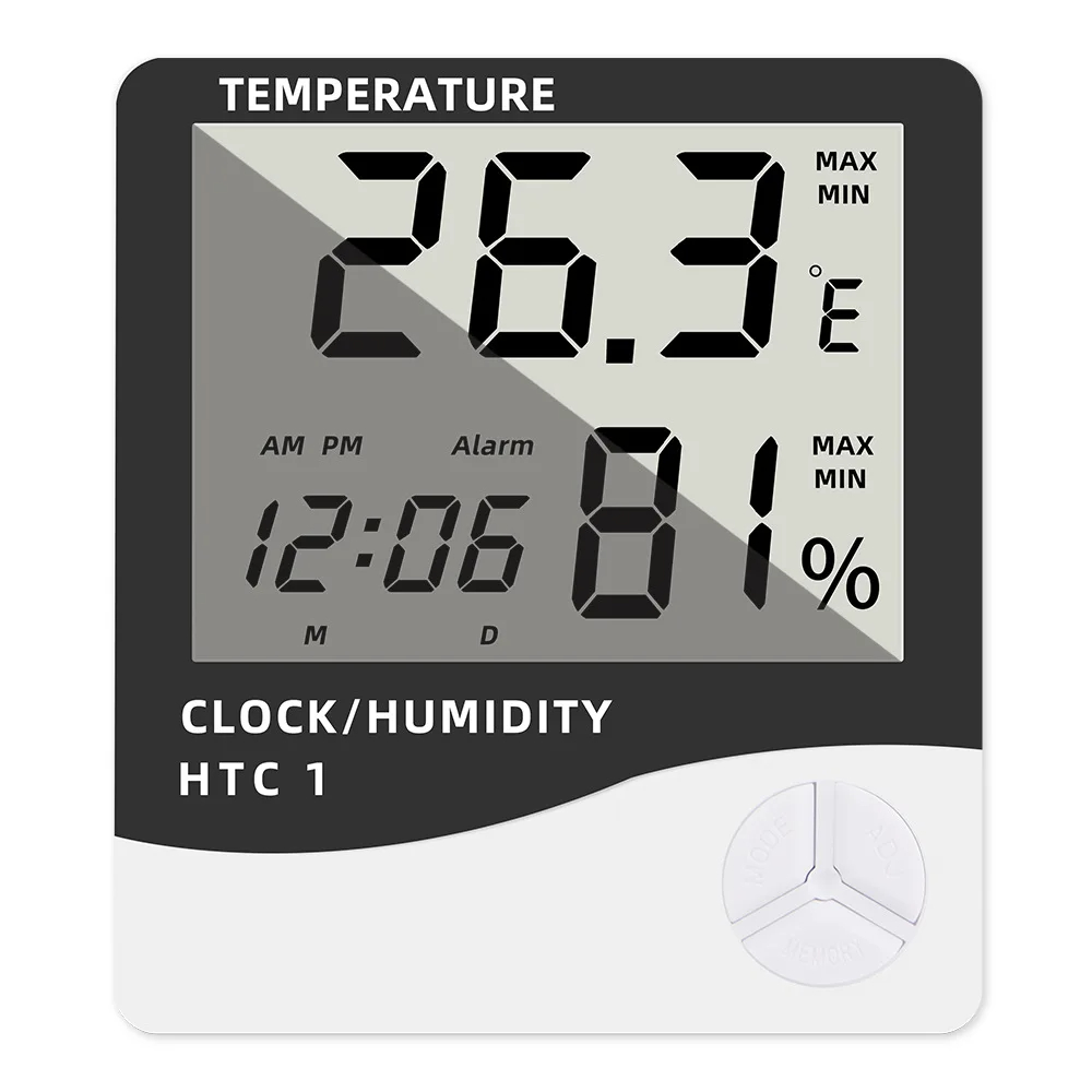 HTC-1 HTC-2 LCD electrónico Digital temperatura humedad medidor hogar termómetro higrómetro interior exterior estación meteorológica reloj
