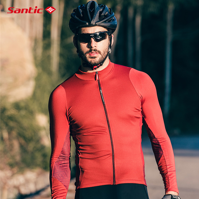 Kaus Bersepeda Pria Santic Jersey Tim Top Sepeda Lengan Panjang Bersirkulasi Pakaian Sepeda Anti-keringat Perlengkapan Mtb Musim Gugur Musim Dingin