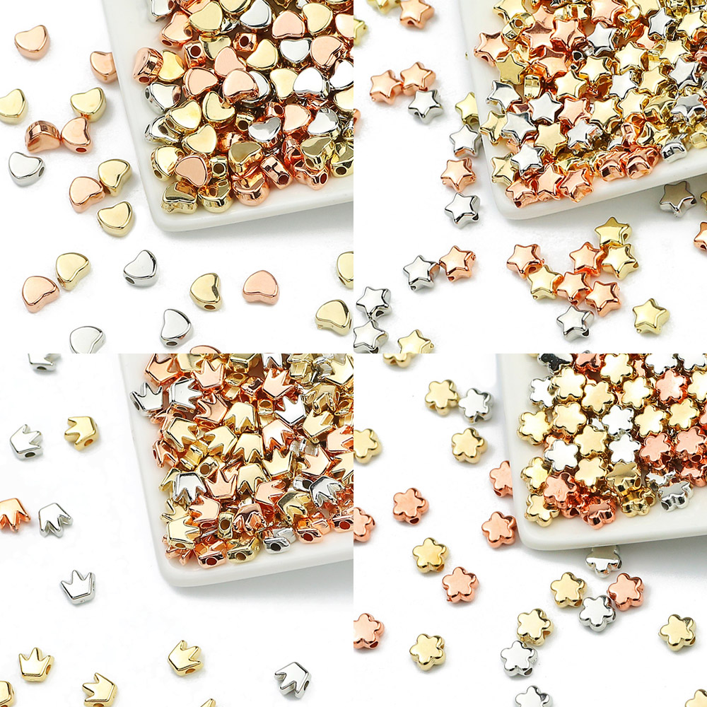 100-400 Uds cuentas de Color dorado 4mm 6mm CCB cubo corona corazón colgante estrella espaciador cuentas sueltas para amor joyería hacer pulseras DIY S