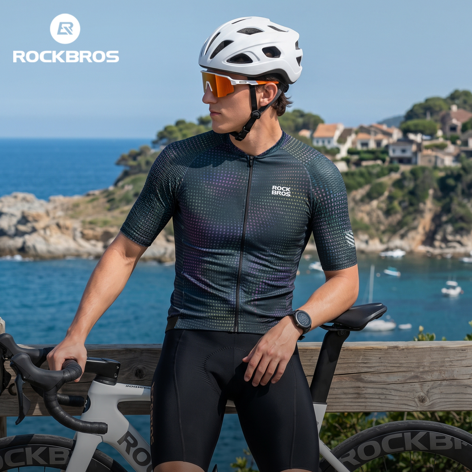 ROCKBROS Męska koszulka rowerowa z krótkim rękawem, siateczkowa, oddychająca, szybkoschnąca, lekka, odprowadzająca wilgoć, letnia koszulka rowerowa
