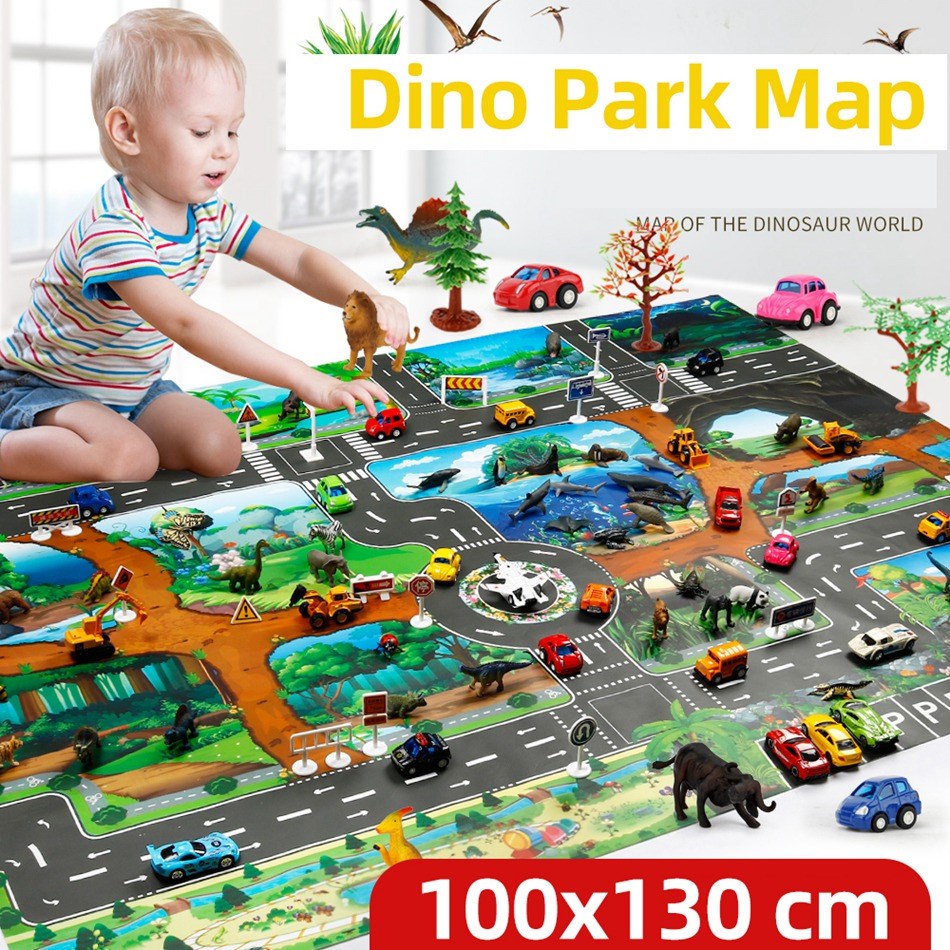 100x130 детский игровой коврик, дорожная портативная карта, Детские Развивающие коврики, водонепроницаемый игровой коврик с динозавром для малышей, нетоксичный коврик для ползания