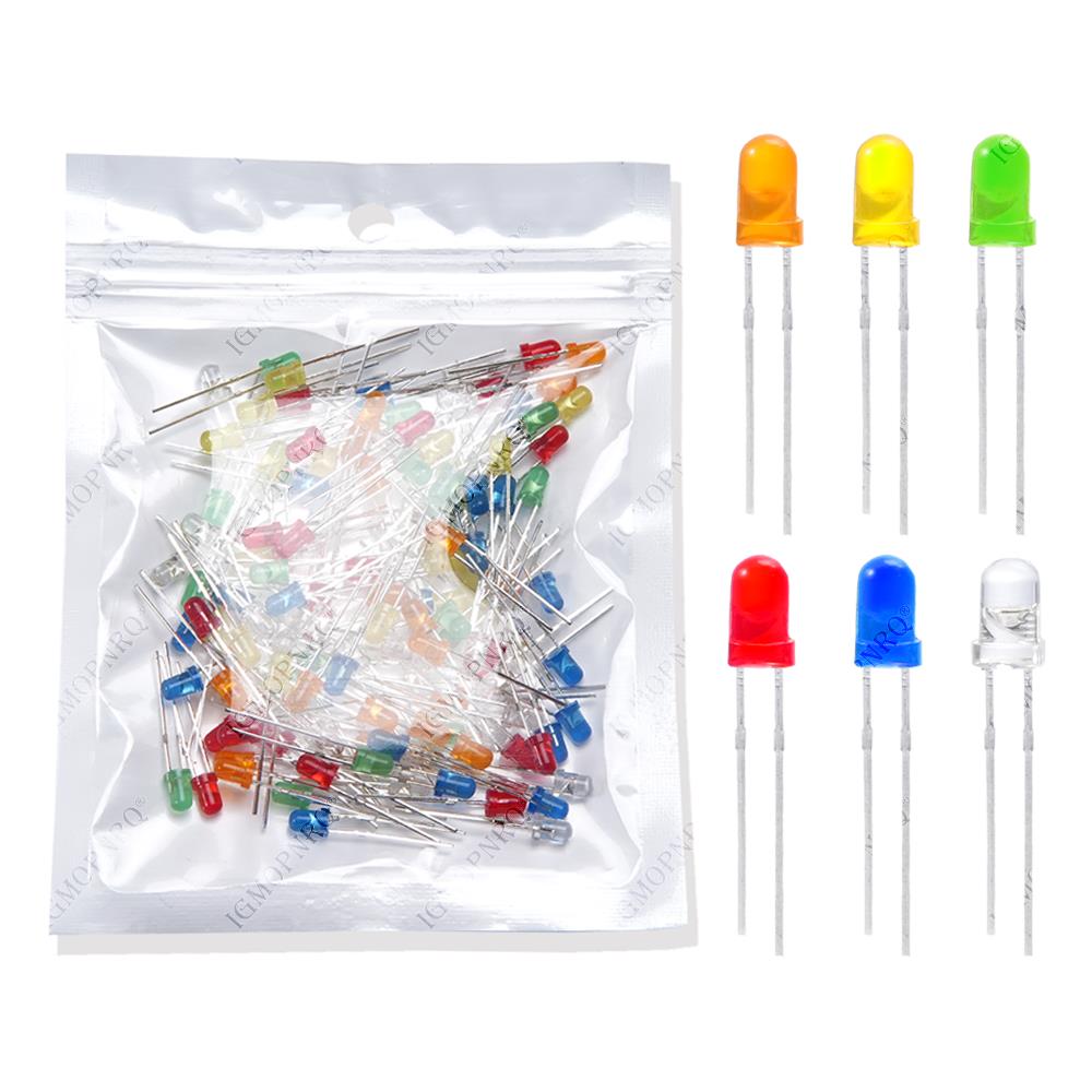 SAMIROB Diffuus rond 120 stuks 6 kleuren X 20 stuks 3 mm LED-licht geassorteerde kit DIY LED's Set Wit Geel Rood Groen Blauw Oranje