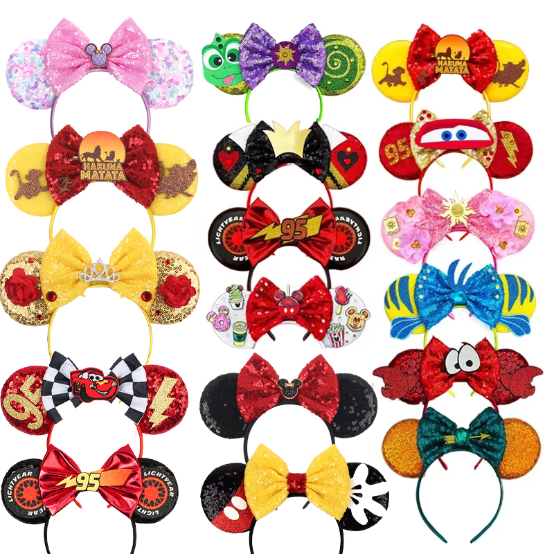 Diadema con Orejas de Mickey y Minnie, Estilo 2026, con Lentejuelas y Lazos, para Niñas, Adultas y Niños, Accesorios para el Cabello para Fiestas de Halloween, Cosplay, Diadema de Princesa