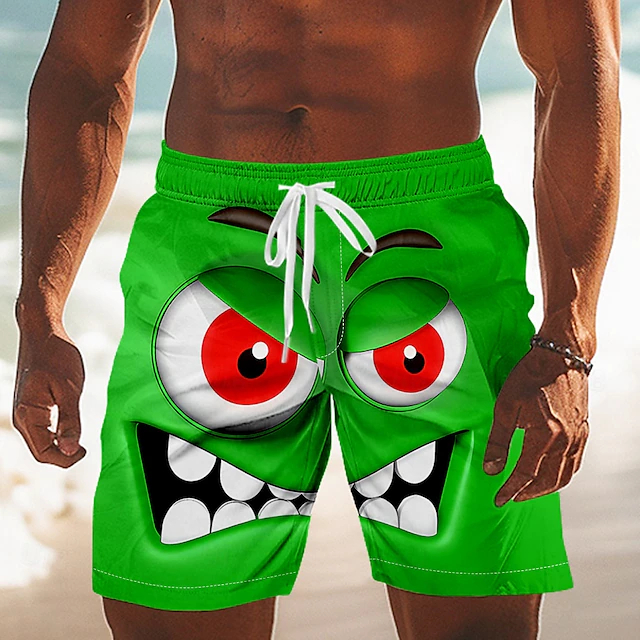 Neue Modische 3D-Druck Boardshorts für Herren mit Lustigem Gesichts-Grafikdesign, Kurze Hosen für den Sommerurlaub, Schnelltrocknende Badehose, Y2k Eishose