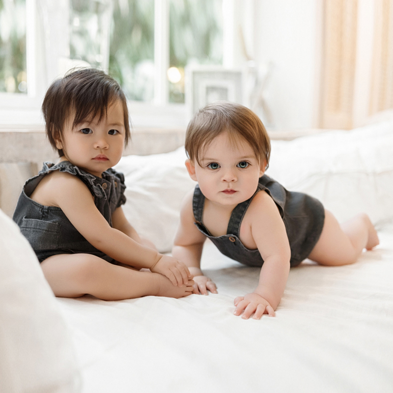 Ali layette SS26 denim washed Collection kids Denim Rompers