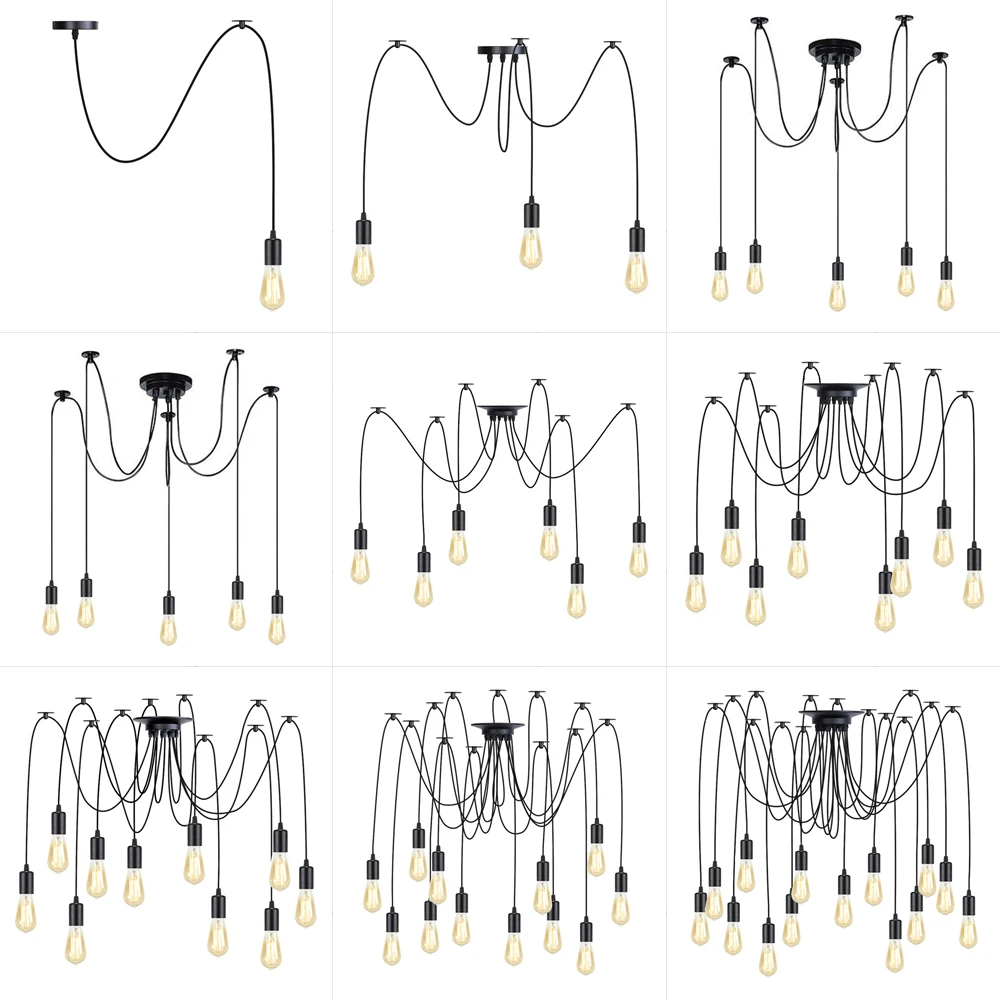 DIY Art Spider Chandelier Hanging Lamps1/3/5/6/8/10/12/14 Heads Home Suspension Decor Vintage Industrial Ceiling Pendant Light