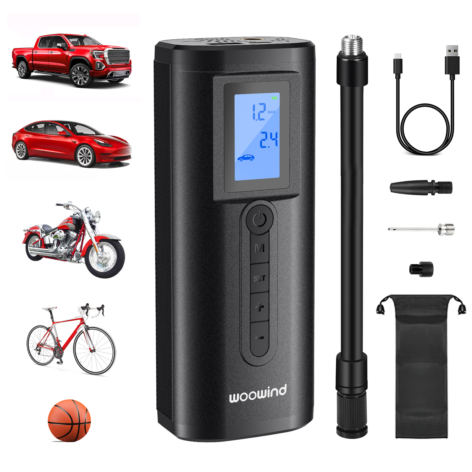 Woowind AP2-P ยาง Inflator เครื่องอัดอากาศแบบพกพา 150PSI Air สําหรับยางรถยนต์,ปั๊มจักรยาน,หยุดอัตโนมัติ,อัตราเงินเฟ้ออย่างรวดเร็ว