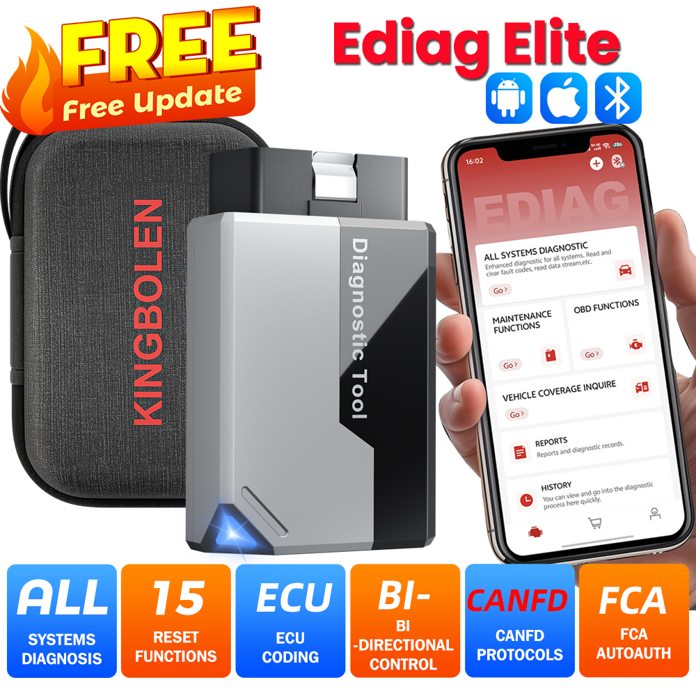 Nouveau Scanner OBD2 KINGBOLEN Ediag Elite 2026 avec Mises à Jour Gratuites, Outil de Diagnostic Bidirectionnel pour Tous Systèmes de Voiture avec 15 Fonctions de Réinitialisation et Codage ECU