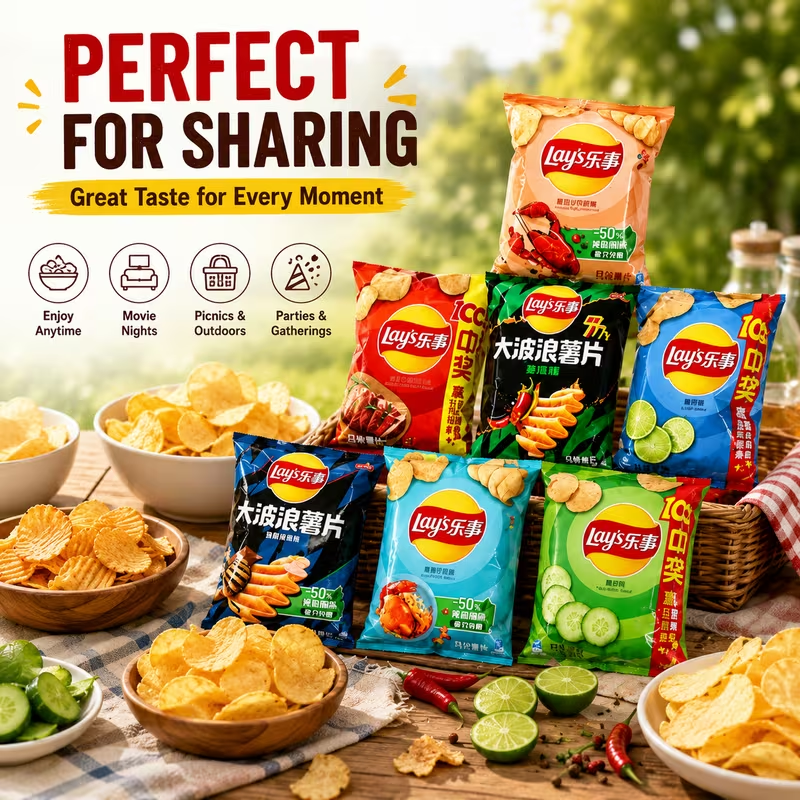Lay's Assorted Potato Chip Snack Pack with 5 Random Flavors, Multi-Flavor Crisp Assortment | Imported Asian Snacks | Ideal for Parties, Movie Nights and Gifting, Crispy Snacks for Sharing