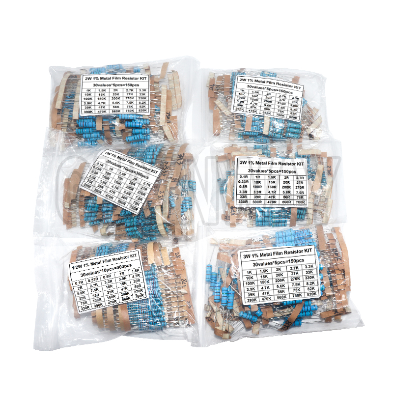 1/2W 1W 2W 3W Weerstand 1% Metaalfilmweerstand Assortiment Kit Set 30waarden 1R~750R 1K~820K Ohm