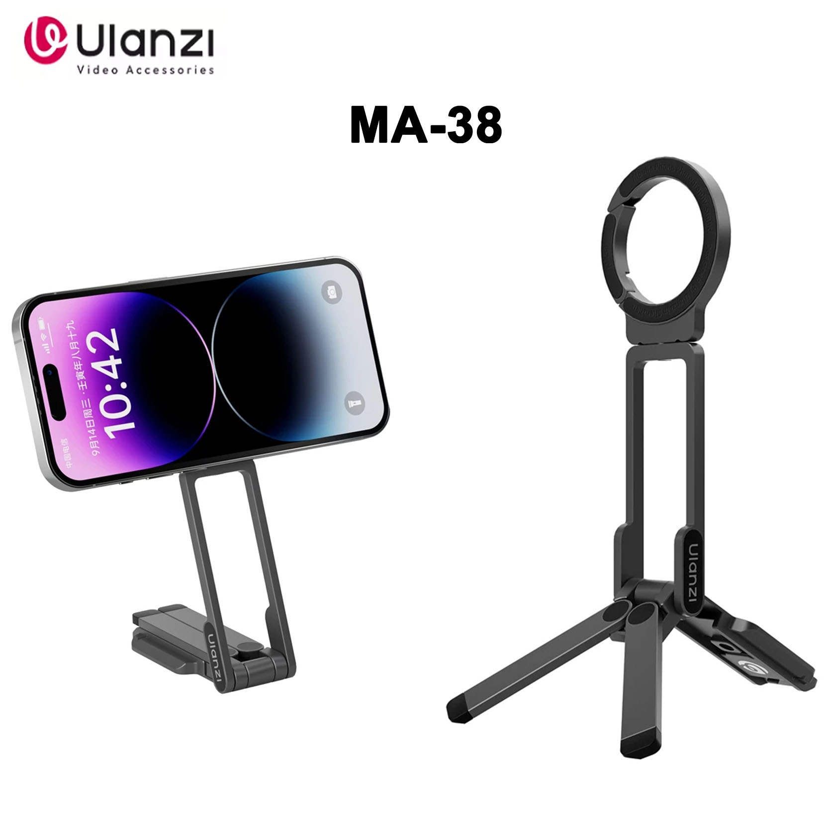 Ulanzi MA38 マグネット式スマホスタンド iPhone 16/15/14対応 ハンドヘルド三脚 スナップモード 隠しフック スロープ 壁掛け可能