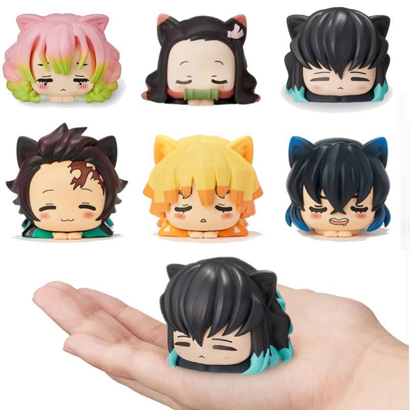 6 шт./компл., аниме, убийца демонов, фигурка Nezuko Tanjirou Zenitsu Inosuke, мини-статуэтка, Kawaii, кошачьи ушки, фигурка для сна, ПВХ, модель, кукла, игрушки