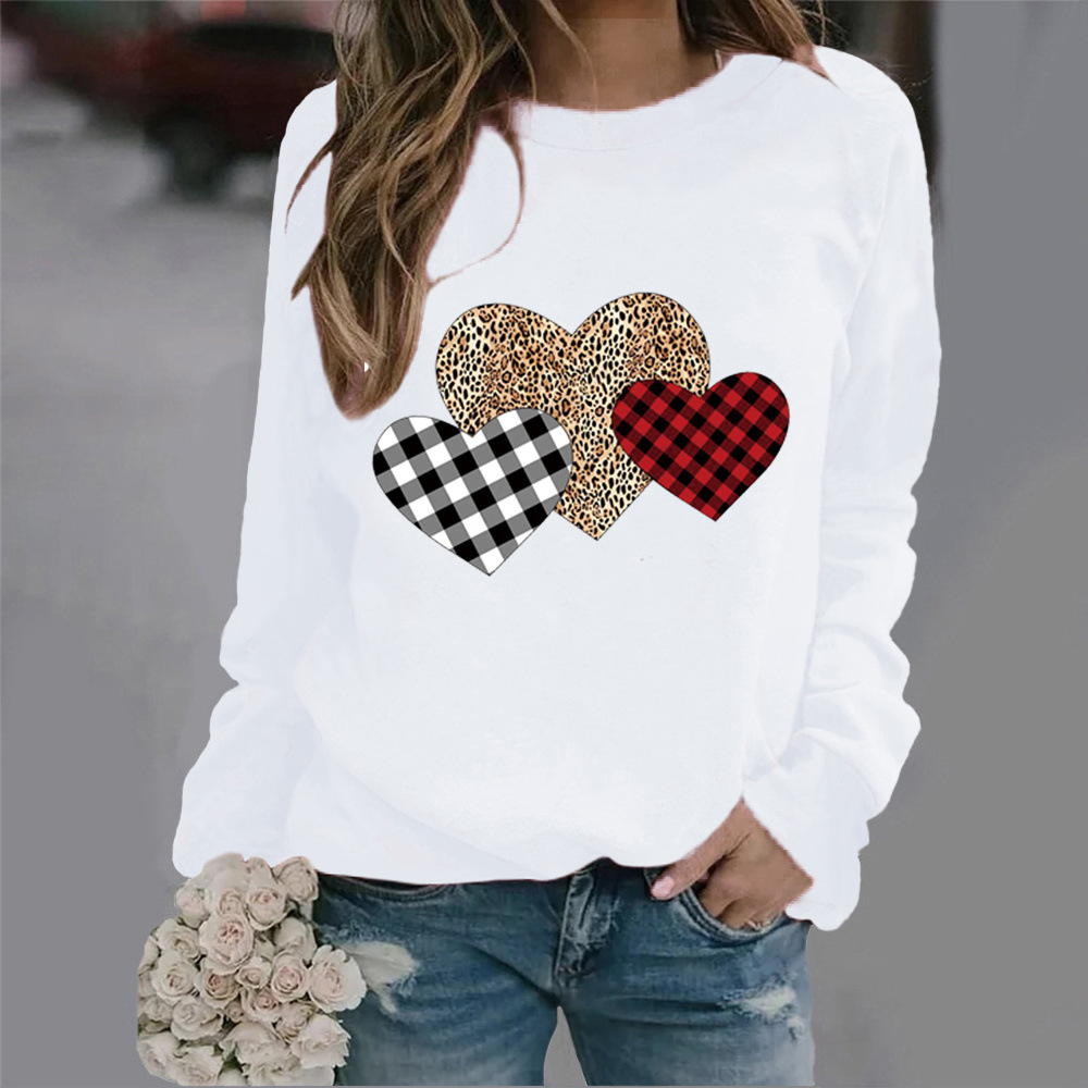 Crew-neck Hoodie Leopard Print Love Print New European and American Valentine's Day Hot Sales Sweatshirt  Sweatshirts