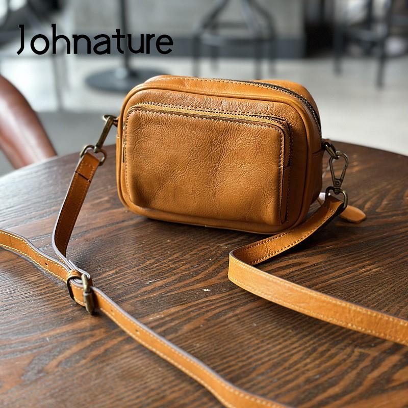Johnature Casual Women Pillow Bag Soft Real Leather 2026 Neue, schlichte, einfarbige, vielseitige Schulter- und Umhängetaschen aus Rindsleder