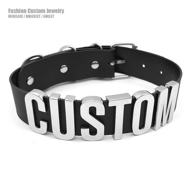 Cinturón gótico negro de PU con letras personalizadas, gargantilla, collar Punk Sexy para hombres y mujeres, collares personalizados, gargantilla con hebilla, joyería para disfraz