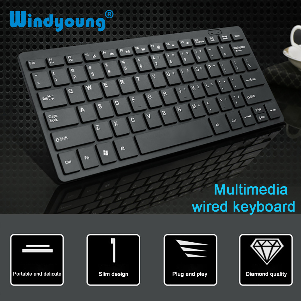 Keyboard berkabel ultra-tipis USB 2.0 Multimedia Mini 78 tombol Keyboard Gaming Laptop dengan stiker Ibrani Rusia Bahasa Arab Spanyol