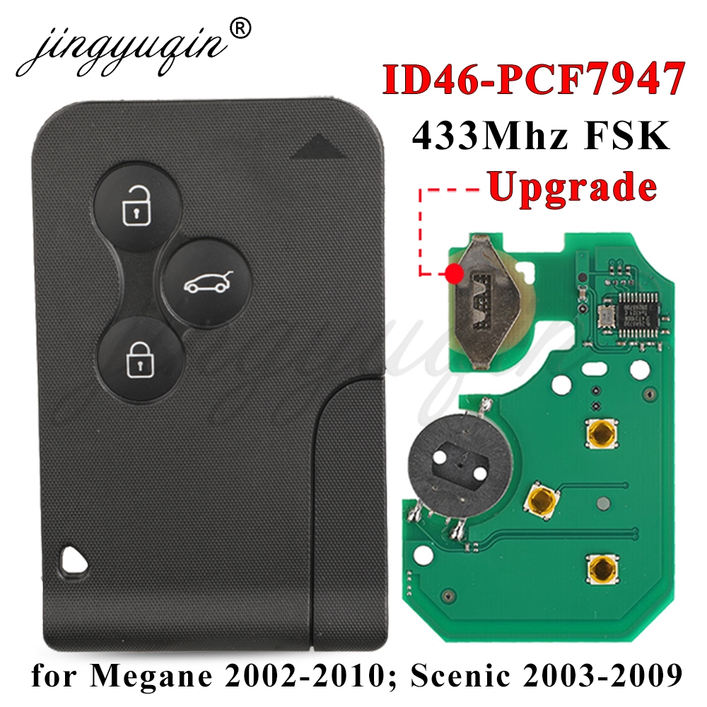 jingyuqin Klucz zdalny 433Mhz ID46 PCF7947 Chip 3Button Dla Renault Megane 2 3 Scenic Clio 2003-2008 Aktualizacja projektu Karta awaryjna