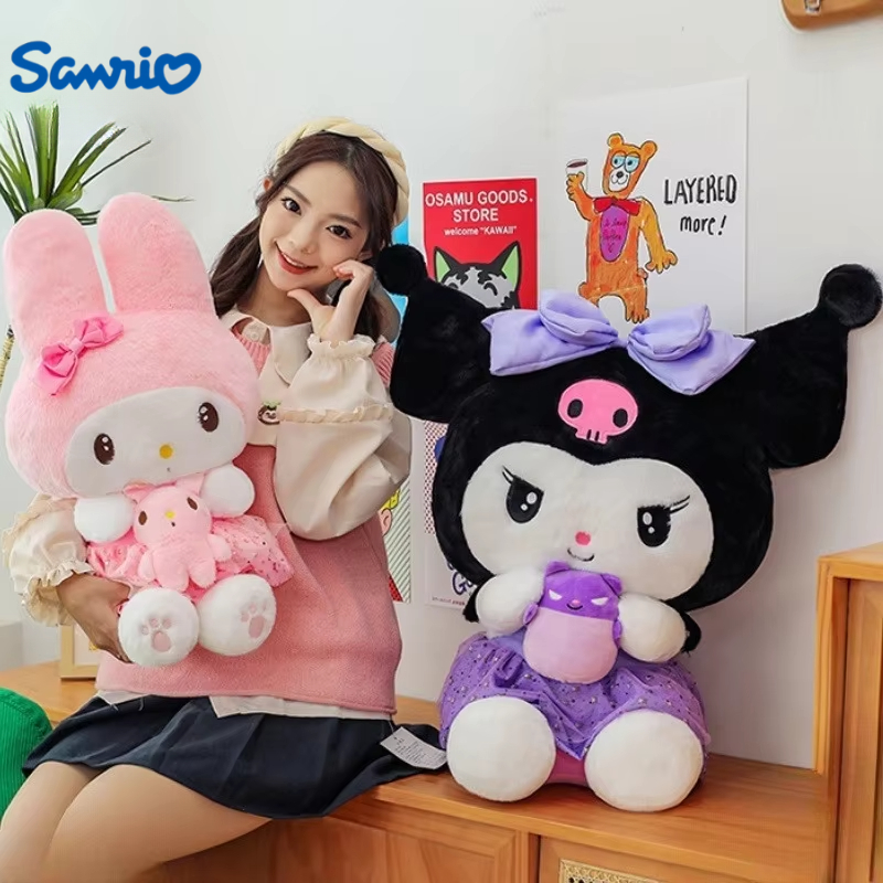 45/55/75 ซม.ขนาด Sanrio Hug A Bunny Kuromi My Melody Plushies การ์ตูนอะนิเมะตุ๊กตาของเล่นเด็กนุ่มสบายตุ๊กตาของขวัญ