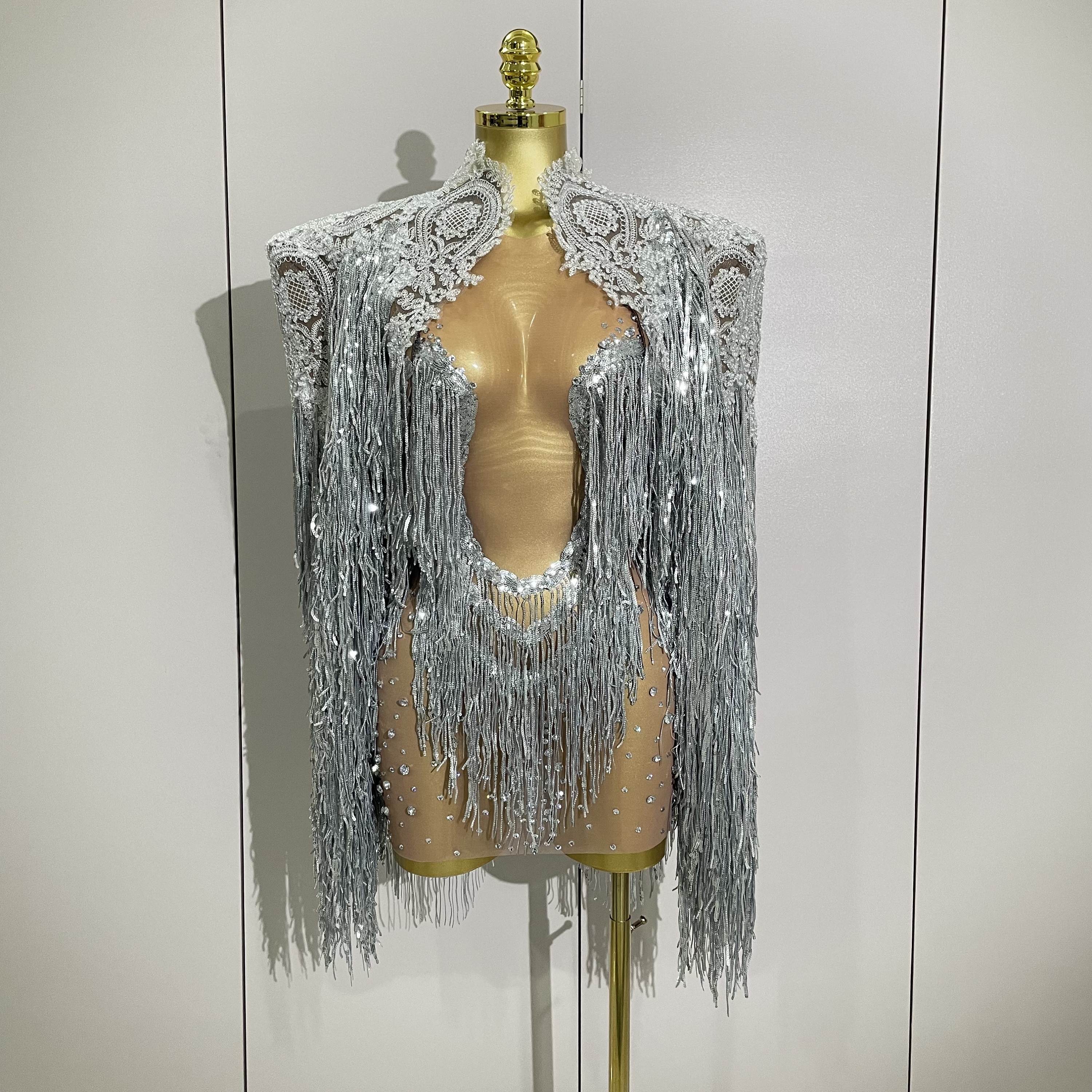 2025Nieuwe Collectie Luxe Sparkly Strass Pailletten Kwastje Jas Rok 2 Stuks Vrouwen Verjaardagsfeestje Nachtclub Stage Performance Kostuum