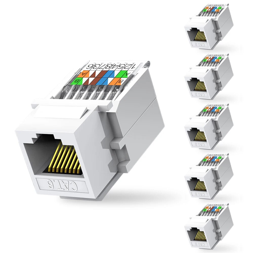 ZoeRax 6pcs Cat6 Tool-Less RJ45 Keystone Jack, No Punch-Down Tool Required Module Coupler, White